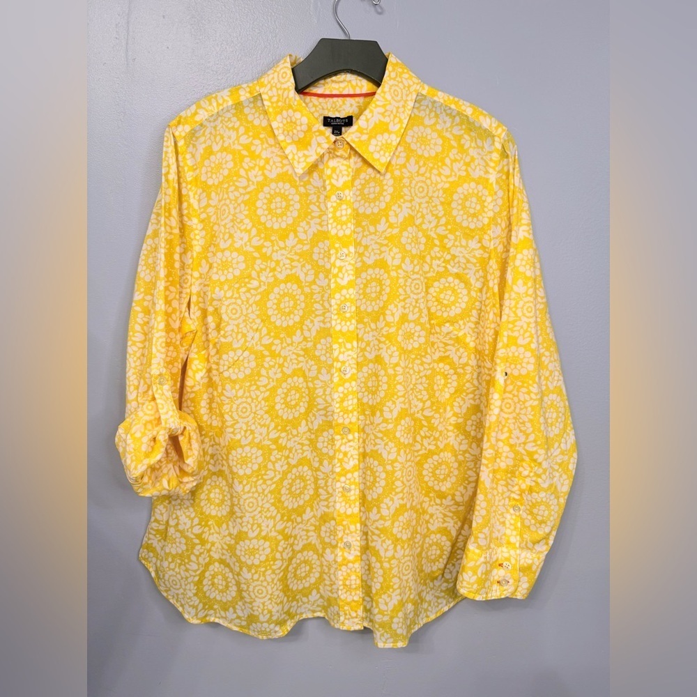 #12) 100% Cotton Talbots Sunflower Yellow Floral Shirt